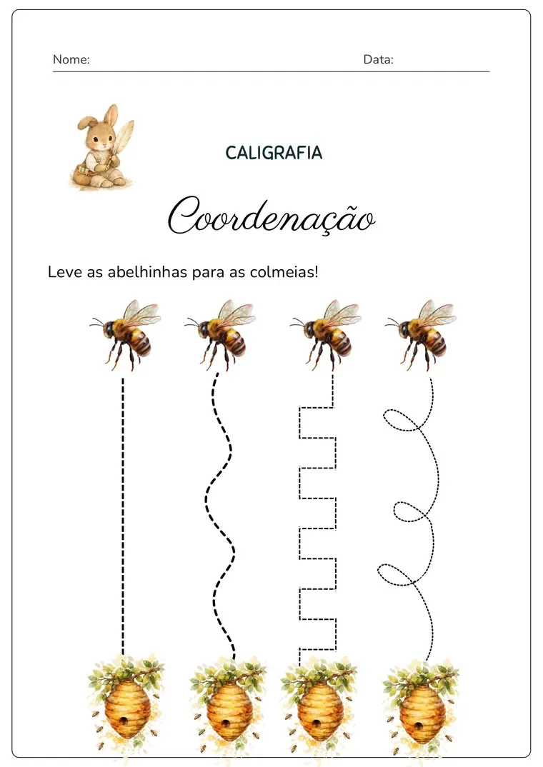 Atividade de Caligrafia: Abelhinhas e colmeias
