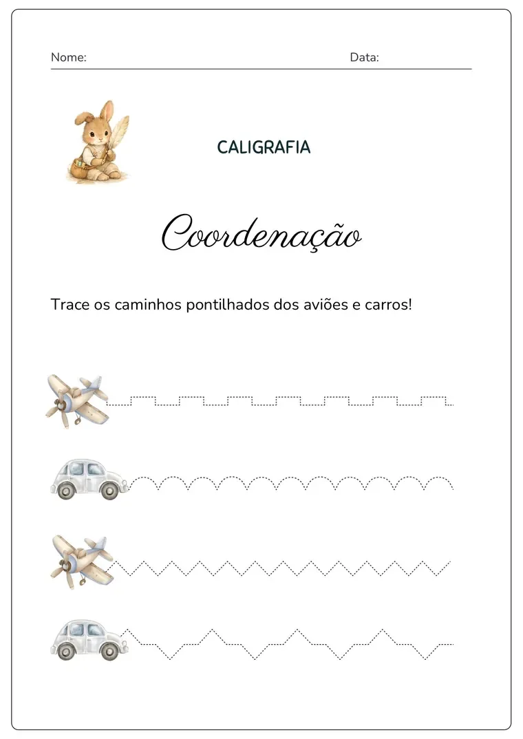 Atividade de Caligrafia: Aviões e carros