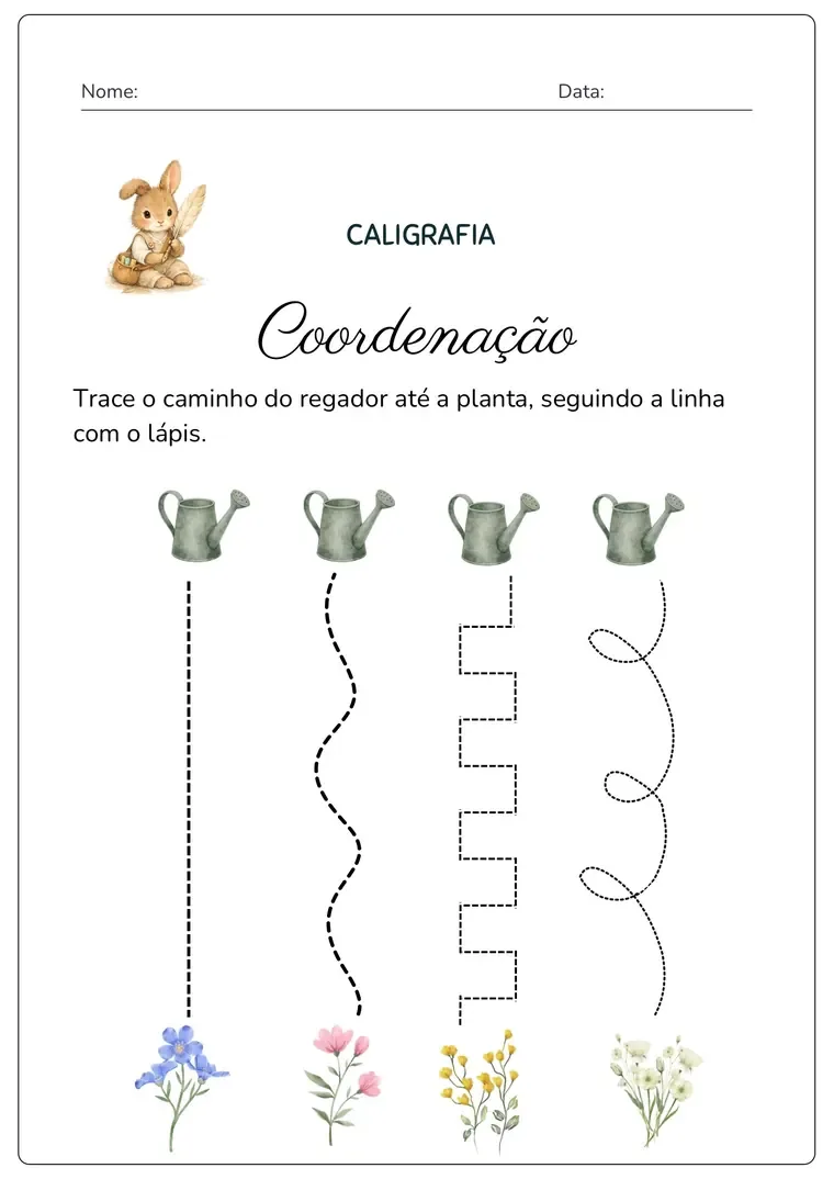 Atividade de Caligrafia: Regador e flores