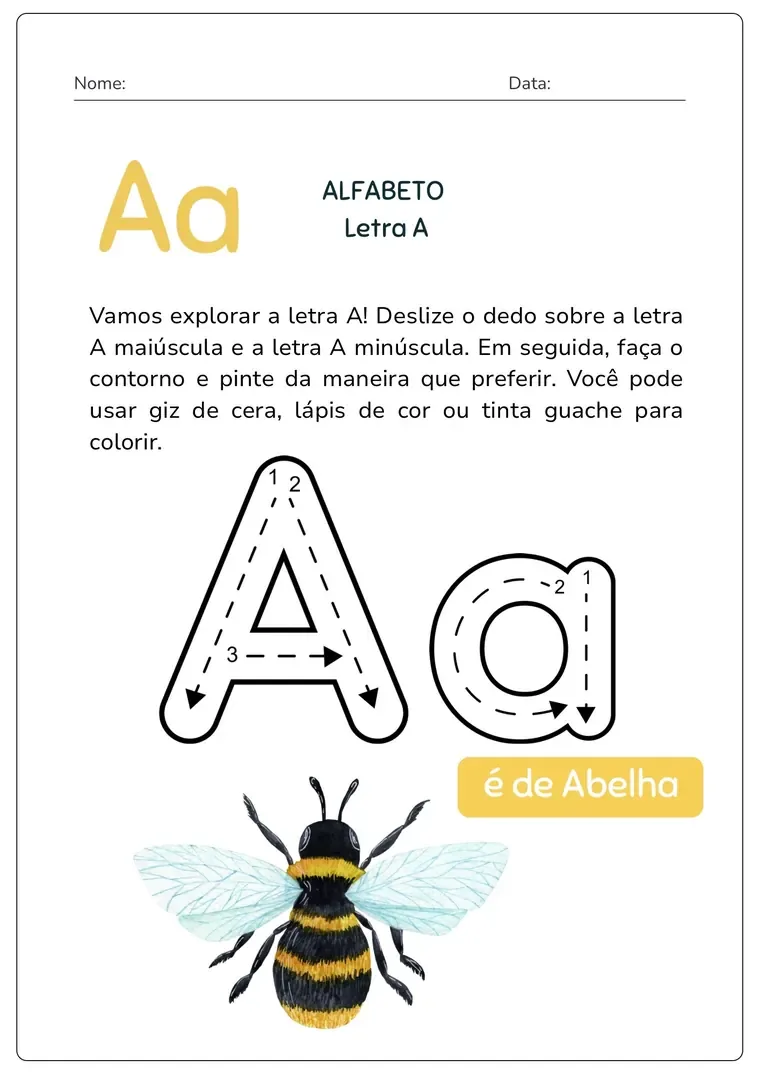 Atividade de Português: Letra A — trace e contorne